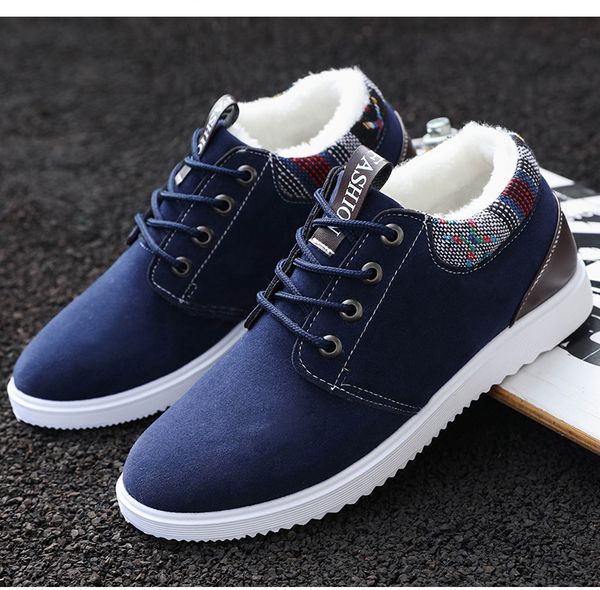 

2019 autumn winter leather ankle boots snow men boots lace up shoes with fur plush warm male casual boot sneakers casual shoes, Black