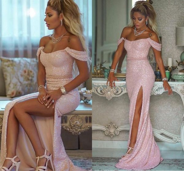 

new amazing pink split evening dresses arabic mermaid off the shoulder sleeveless party celebrity gowns prom dress wears custom made, Black;red