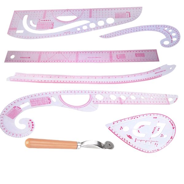 

practical 7pcs multi function curve ruler drawing line straight sewing clothing design rulers for designers tailors pattern maki, Black