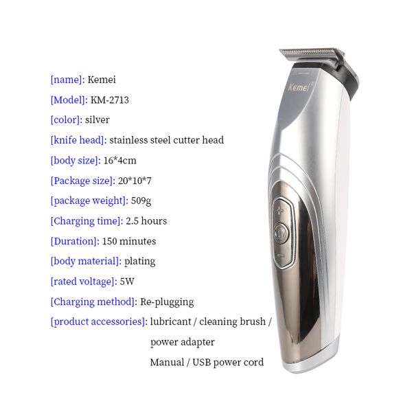 

kemei km-2713 professional digital hair trimmer clipper oil cordless haircut adjustable blade bwkf jlsyr