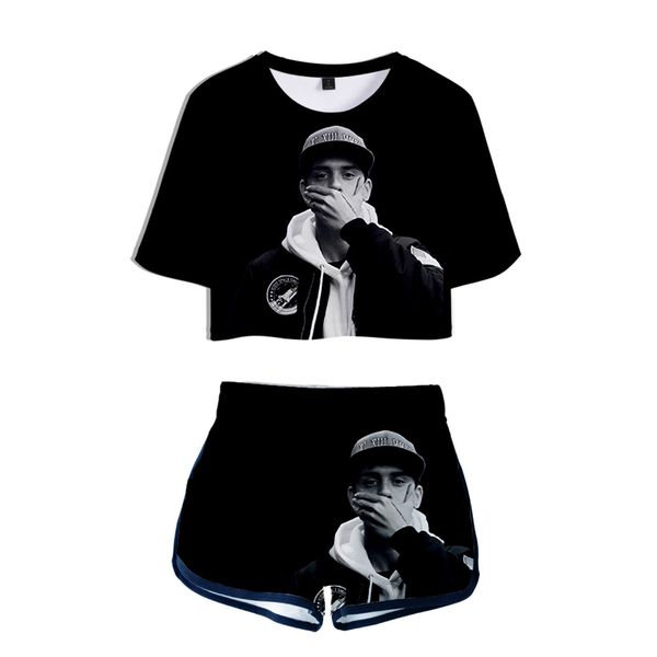 

logic rapper short sleeve and shorts 2 piece pantalon summer hip hop t-shirt two-piece women's short jacket women's, White