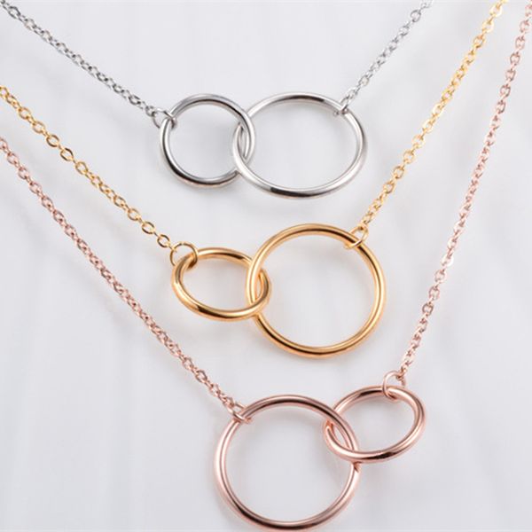 

real 925 sterling silver geometric hollow double circle pendant necklace for fashion women party minimalist fine jewelry