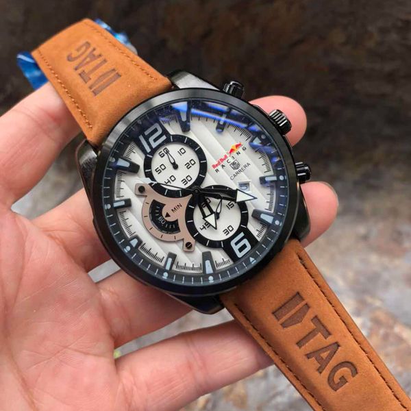 

роскошный творческий дизайн часы мужчины роскошный бизнес кварцевые наручные часы с кожаным ремешком хронограф спортивные часы мужские часы, Slivery;brown