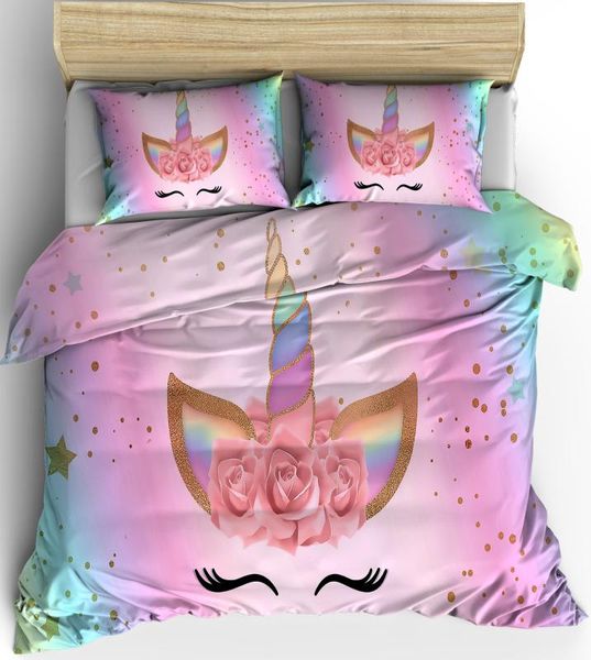 

tyle 3d digital unicorn printing 100% polyester bedding set 1 duvet cover + 1/2 pillowcases bed in a bag (no sheet