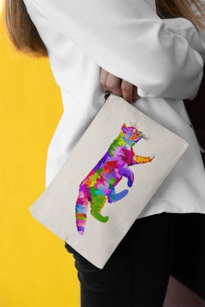 

angemiel clutch colorful walking cat portfolio hand makeup bag, Silver