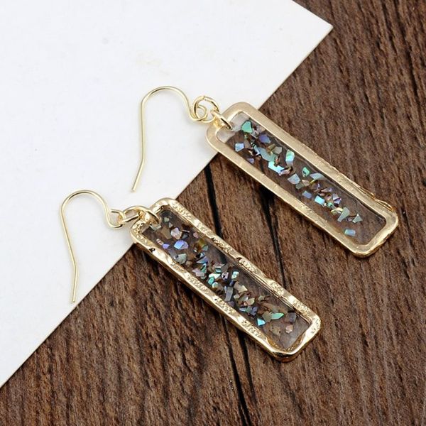 

fashion women retro temperament earrings personalized crystal gravel rectangular shell earring jewelry, Silver