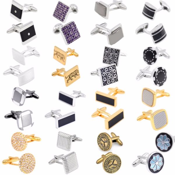 

18 styles classic cufflinks for mens shirt cuff buttons brand round square business cuff links christmas gift, Silver;golden