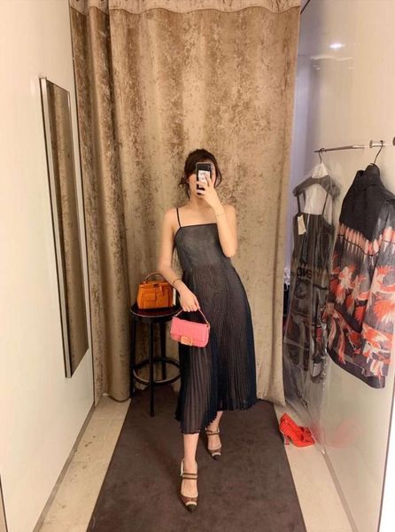 

2019 summer fashion women plad pleated strap dress 2 color ddxgz2, Black;gray
