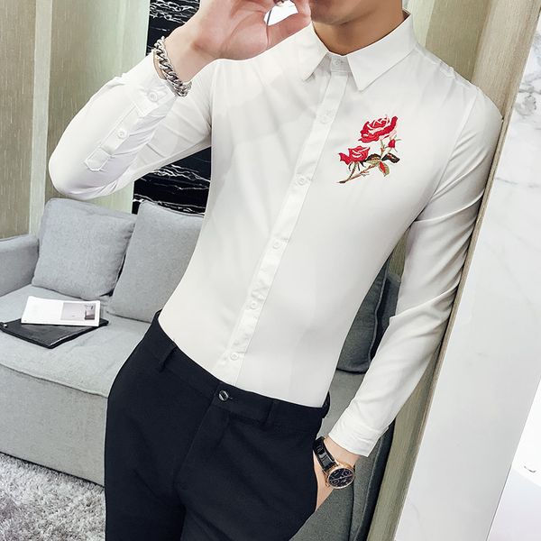 

британский стиль 2020 новая мужская корейская рубашка тонкий розовый вышитая рубашка база сплошной цвет ночной клуб стиль смокинг рубашки, White;black