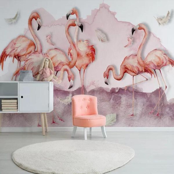 

перевозка груза падения обычай большой 3d обои mural nordic ветер ручная роспись flamingo розовые перья украшения стены обои