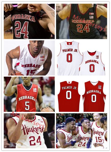 

custom ncaa nebraska huskers basketball jersey 0 james palmer jr. 5 glynn watson jr. 12 thomas allen 25 nana akenten nebraska huskers jersey, Black;red