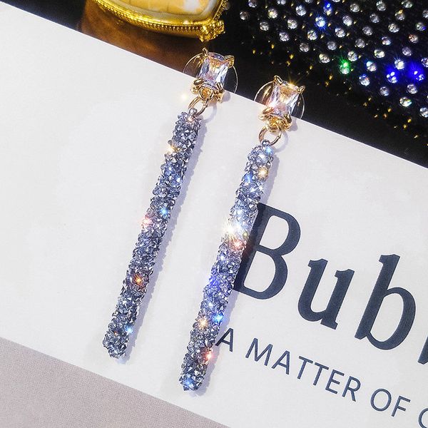 

fyuan fashion long tassel crystal earrings for women girl druzy resin cylinder pendant drop dangle earrings party jewelry gifts, Silver