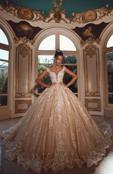 

champagne ball gown wedding dresses bridal gown country princess wedding gowns formal dresses lace applique long train camo plus size, White