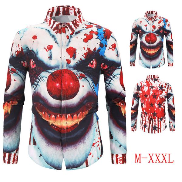 

клоун printed мужские дизайнерские футболки turn down воротник 3d digital mens tops осени вскользь mens одежда, White;black
