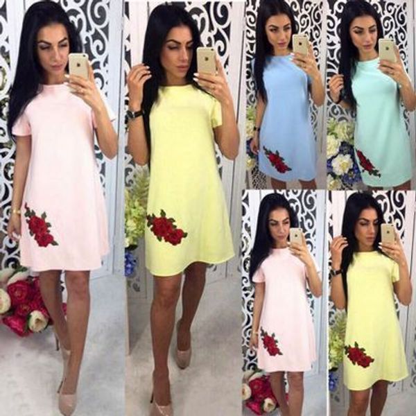 

женское дизайнерское платье роза аппликация круглый вырез с коротким рукавом повседневная вечеринка мини платье, Black;gray