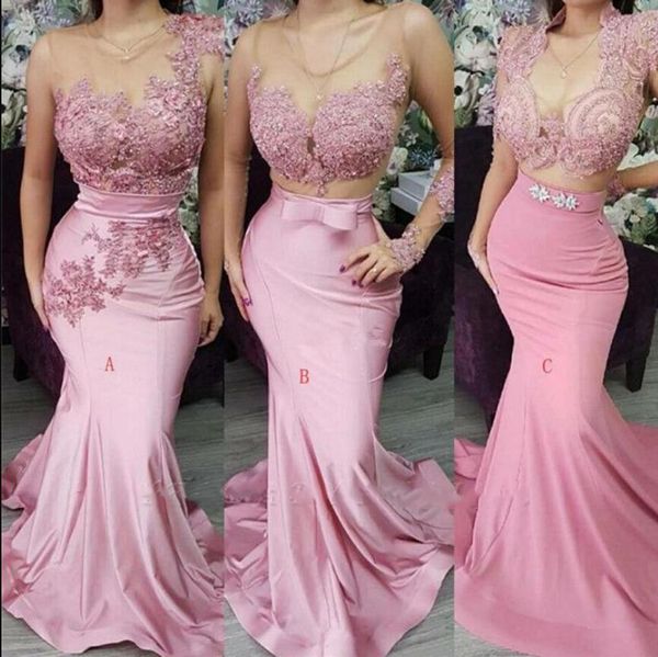 

pink lace beading mermaid prom dresses gorgeous appliques trumpet long sleeve evening dress plus size special occasion dresses, White;black