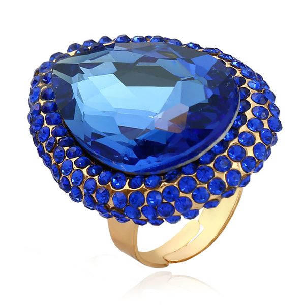 

popular big diamond ring selling exaggerated crystal opening forefinger ring woman, Golden;silver