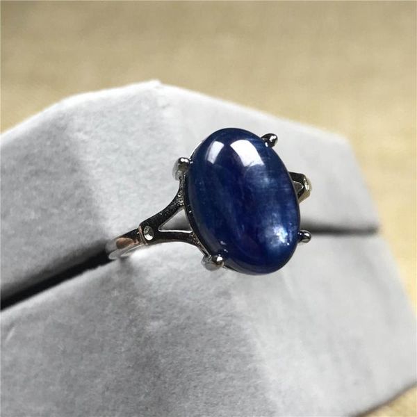 

12x9mm природных голубой кианит кольцо ювелирные изделия для женщин lady man cat eye кристалл серебряный овальный бисер gemstone регулируемо, Golden;silver