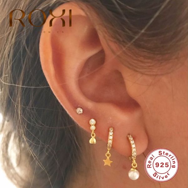 

roxi 925 sterling silver pearl pendientes drop earrings for women brincos hoop round zircon crystal jewelry kolczyki earing, Golden;silver