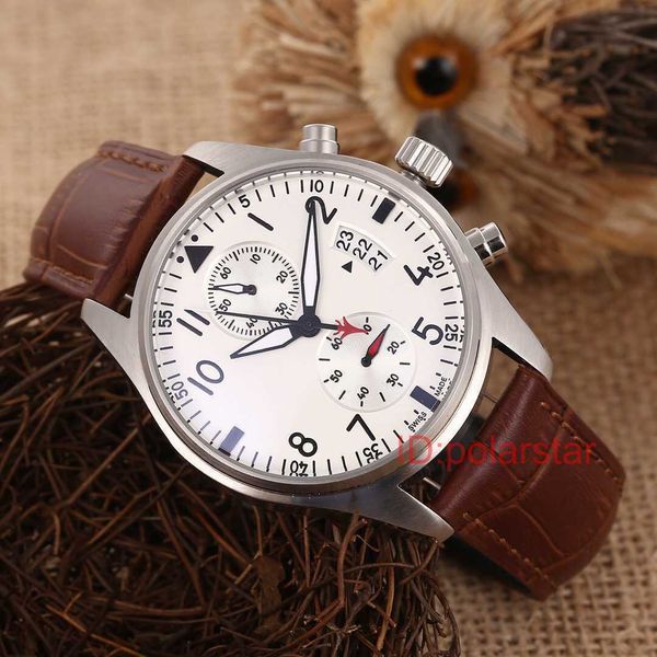 

luxury mens watches automatic mechanical pilot series multi-function watch leather wristwatch montre de luxe, Slivery;brown