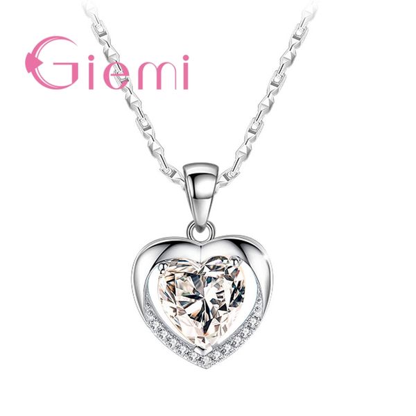

giemi classical pure 925 sterling silver 2 colors cubic zirconia heart pendant necklace for women female crystal jewelry gift