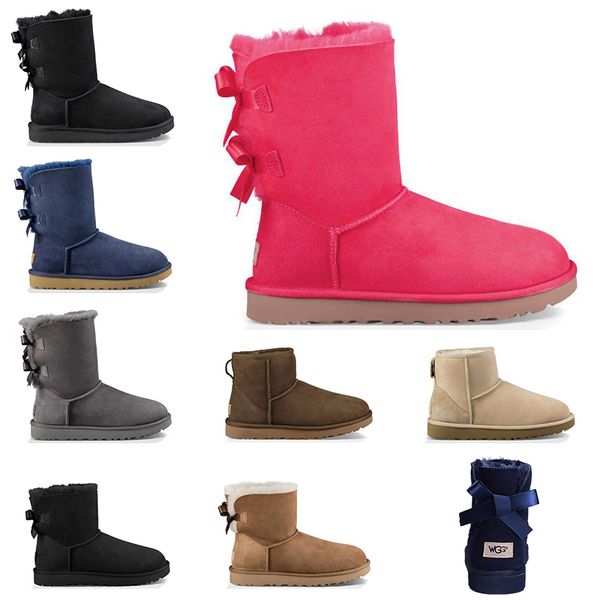

Fashion designer Australia women classic snow boots ankle short bow fur boot for winter grey navy black women shoes free shipping