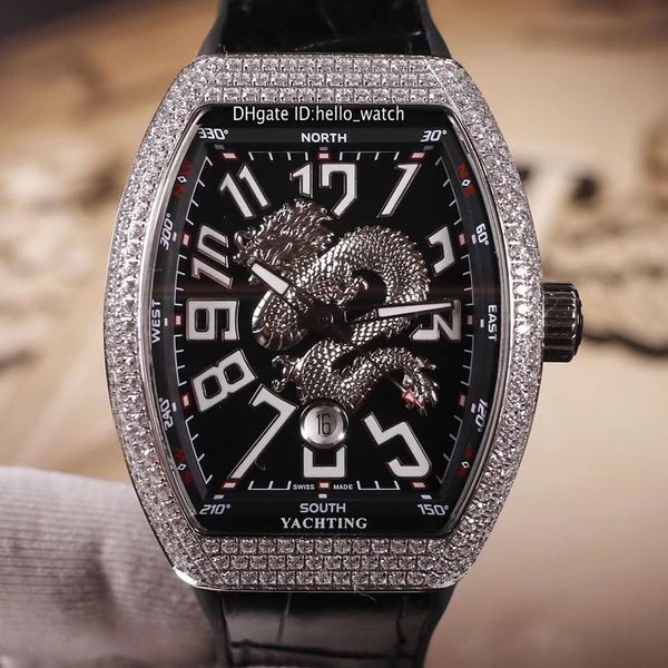 

date new sartoge vanguard v45 sc dt yachting steel case 3d dragon totem black dial automatic mens watch diamond bezel leather watches 2color, Slivery;brown