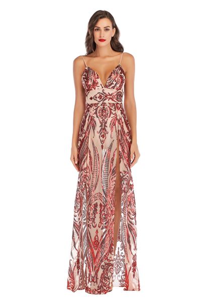 

new european and american dresses explosive v-necktie sequined open-forked dresses, White;black