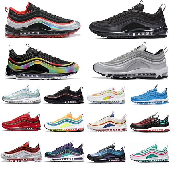 

97 iridescent tie dye black chicago undefeated running shoes vintage silver bullet 97s mens trainers women designer sport sneakers size 12