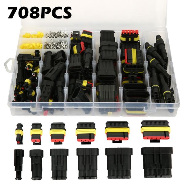 

708pcs super seal amp tyco 12v electrical wire waterproof connector sets kits with crimp terminal car fuse small medium size