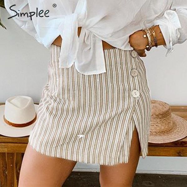 

simplee fashion wrap button skirt shorts high waist striped casual women shorts 2020 spring summer work asymmetrical, White;black