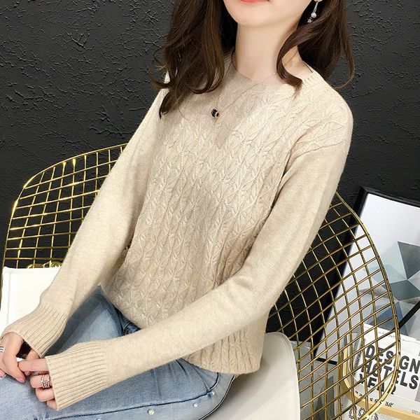 

2019 autumn new pullover sweater fashion loose comfortable round neck thick warm casual sweater, White;black