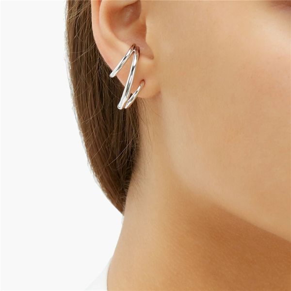 

huanzhi 2019 new minimalist curve line multilayer cascade three turns type c hoop earrings jewelry for women girls party gift, Golden;silver