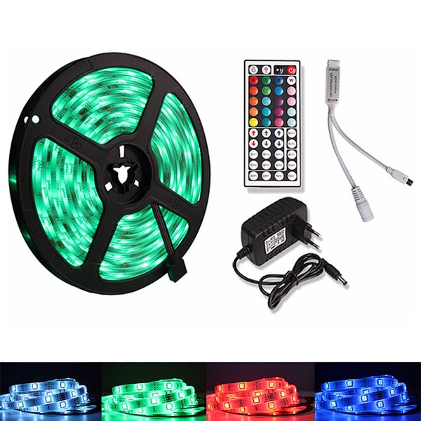 

5m rgb led strip smd 5050 dc 12v водонепроницаемый 30 светодиодов / м гибкая лента светодиодные полосы света диодная лента + ик-контроллер