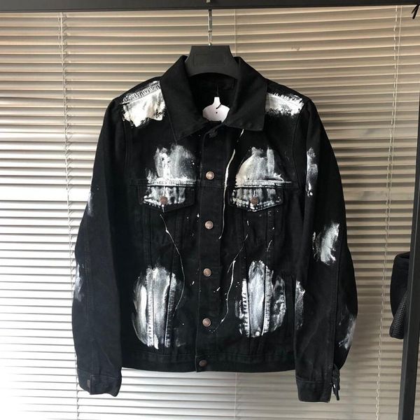 

19ss новый blcg брызги чернил джинсовая куртка высокого класса fashion street повседневная хип-хоп весна осень джинсовые пальто пиджаки топы, Black;brown
