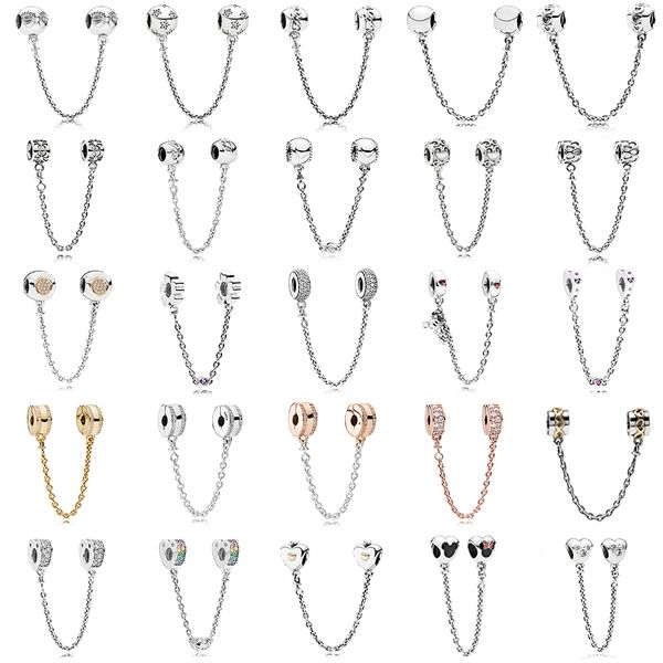 

new 100% 925 sterling silver pandora pan safety chain love surrounds fix buckle bead collocation bracelet diy jewelry factory wholesale gift, Black