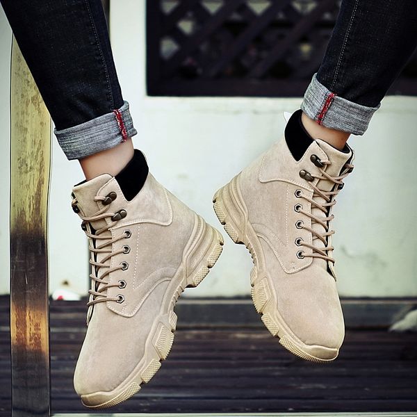 

men suede leather boots outdoor snow warm men ankle boots working anti-slip booties british sneakers man zapatos de hombre botas, Black