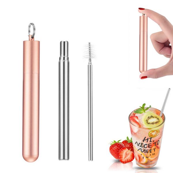 

1 set reusable straws cleaning brush metal straw party tool portable stainless steel drinking straw with travel case