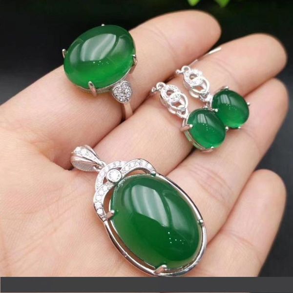 

drop shipping женские агат ювелирные наборы натуральный халцедон нефрит кулон ожерелье яйцо кольцо серьги s925 щепка мода ювелирные изделия, Black