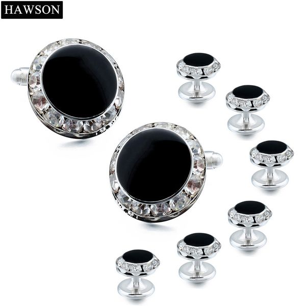 

classic black enamel crystal cuff links studs tuxedo shirt jewelry polished mens wedding gift, Silver;golden