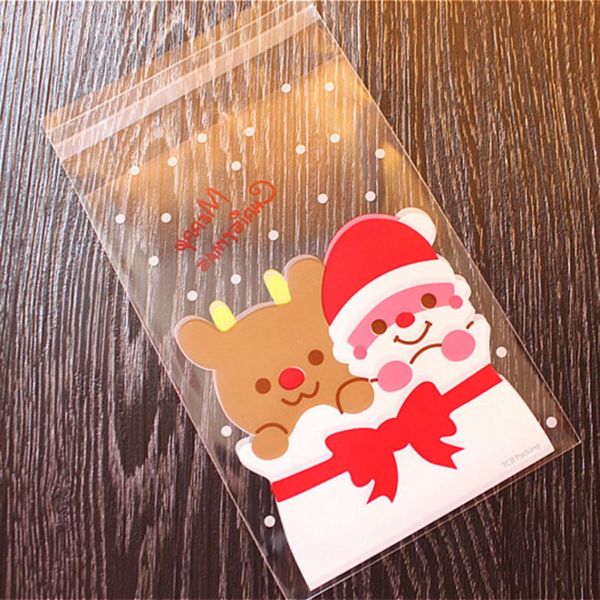 

100 pcs candy bags cute sachet bag pattern of santa claus bag pouch for candy biscuit chocolate sweets gift bags