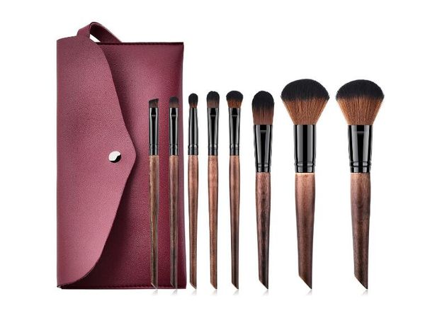 

beauty tools 8pcs makeup brushes set foundation black tube coffee wood handle brush