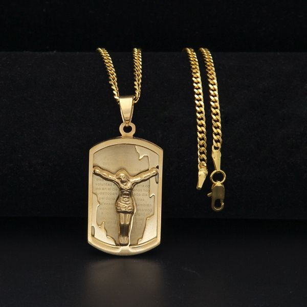 

mens hip hop neclace jewelry stainless steel jesus pendant necklace fashion gold dog tag necklaces, Silver