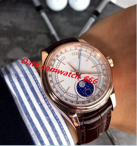 

2 стиль швейцарские часы 39мм белый циферблат moonphase # 50535 18k rose gold2019 мятный автоматическая мужская мода мужские часы, Slivery;brown