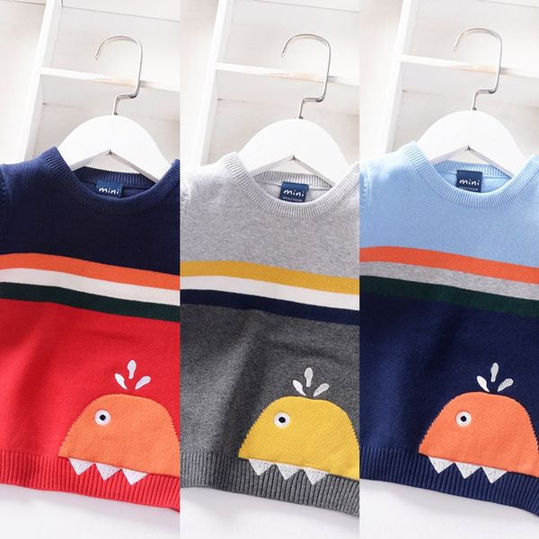 

2020 boys' round warm pullover collar pullover single-layer color matching children's warm sweater baby sweater, Blue