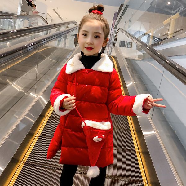 

2019 new style festive children's cotton clothes girls winter cotton-padded jacket big boy christmas hat years service cotton-pa, Blue;gray