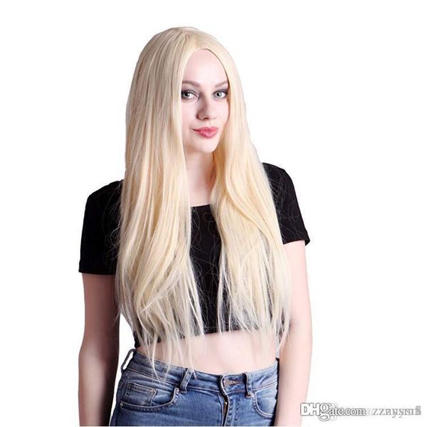 

high temperature fiber long straight blonde synthetic front wig+wig cap, Black