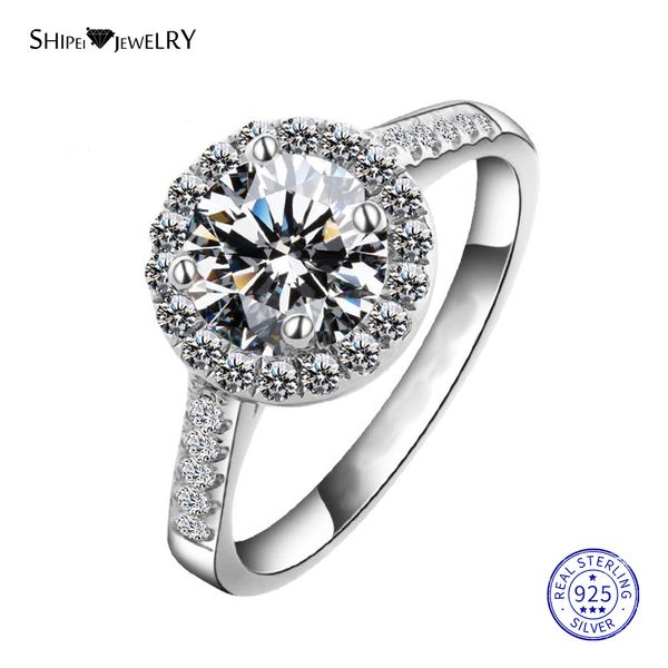 

shipei round 8mm moissanite ring for women real 100% 925 sterling silver engagement promise ring fine jewelry anniversary gift, Golden;silver