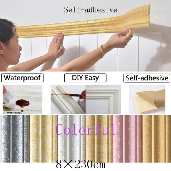 

wall stickers 69*8cm3d waterproof foam self-adhesive stereo waist pink
