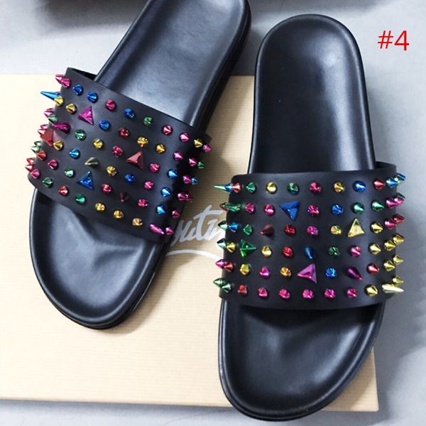 

fashion luxury designer men sandals fashion men casual red bottom slipper spikes beach slipper male shoe cow leather man, Black